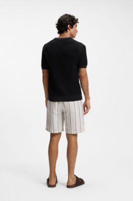 Cotton-blend sweater with two-tone knitted structure, Dark Blue