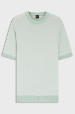 Cotton-blend sweater with two-tone knitted structure, Light Green