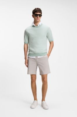 Cotton-blend sweater with two-tone knitted structure, Light Green
