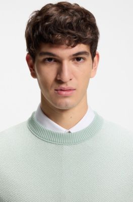 Cotton-blend sweater with two-tone knitted structure, Light Green