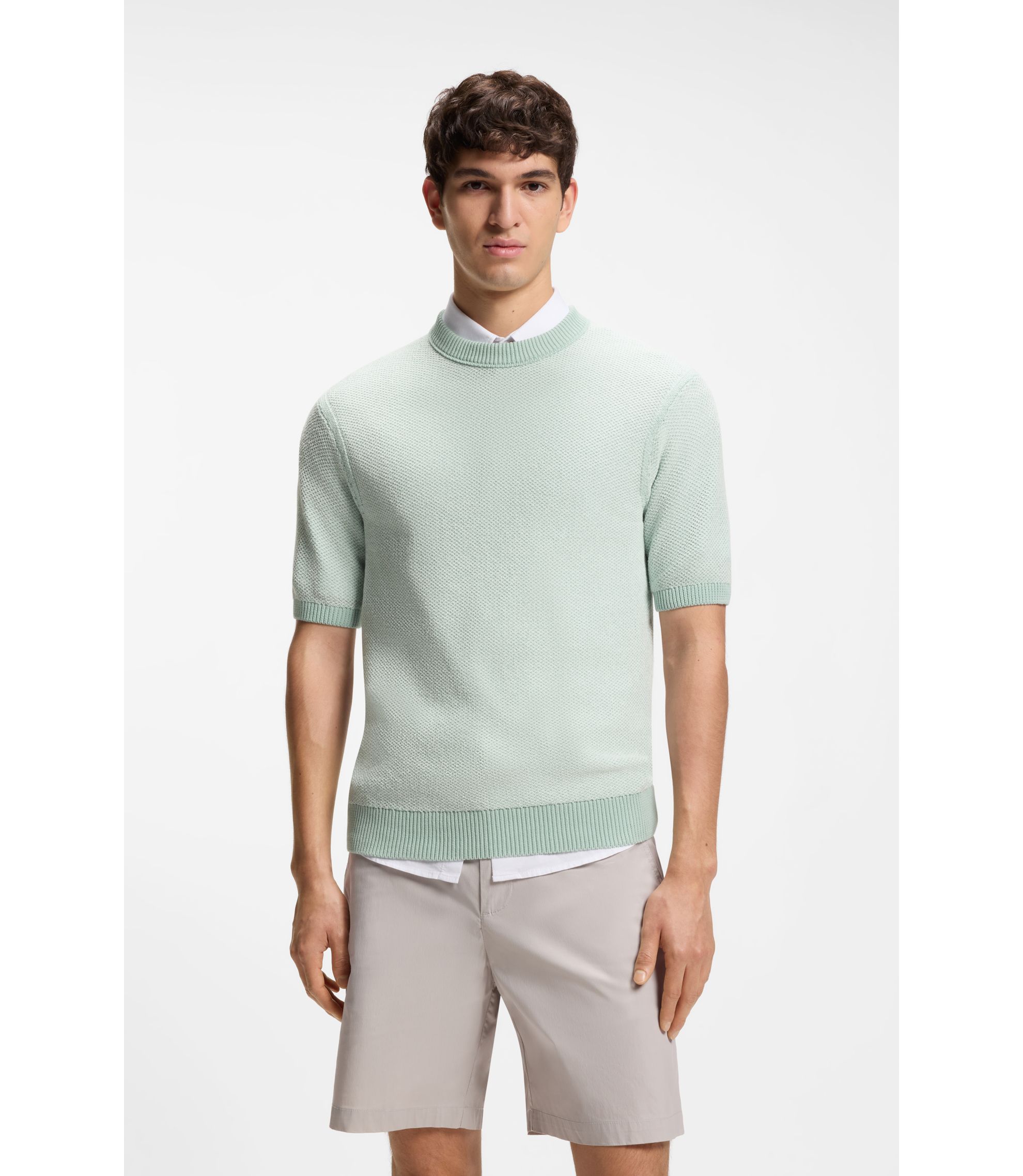 Pullover aus Baumwoll-Mix mit zweifarbiger Strick-Struktur