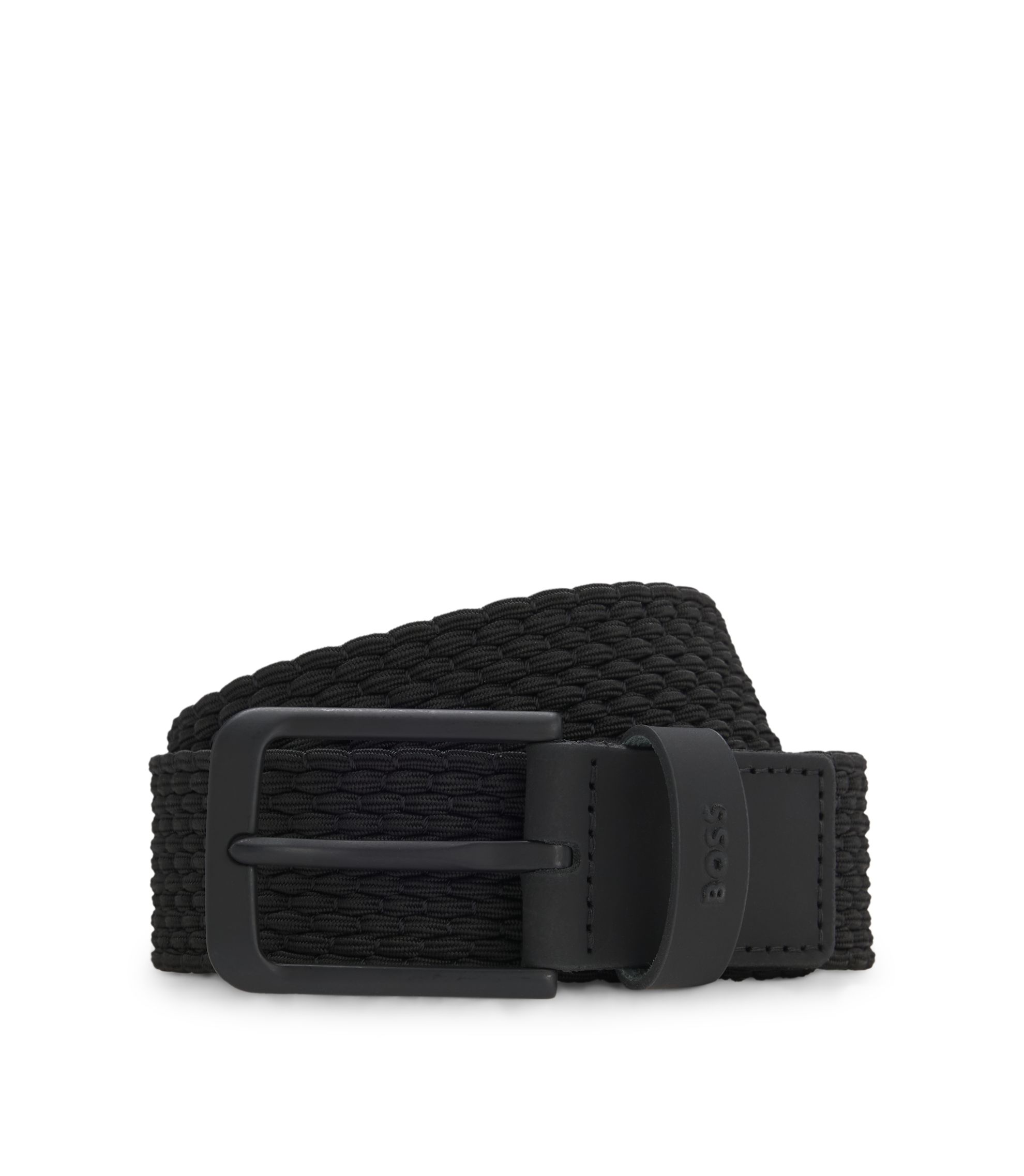 Webgürtel mit Lederbesätzen und Logo-Detail