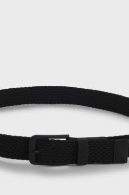 Leather-trimmed woven belt, Black