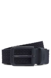 Woven belt with leather trims and logo detail, Dark Blue