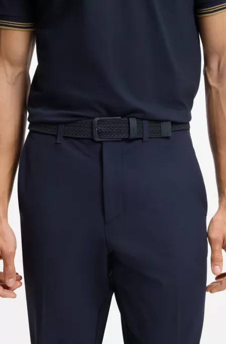 Woven belt with leather trims and logo detail