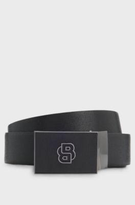 Reversible belt in Italian leather with interchangeable buckles, Black