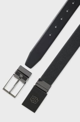 Ceinture r&eacute;versible en cuir italien avec boucles interchangeables, Noir