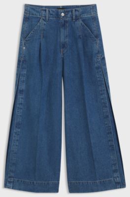Regular-fit culottes in blue denim with flared leg, Light Blue
