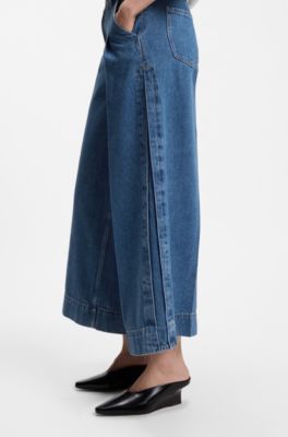 Regular-fit culottes in blue denim with flared leg, Light Blue