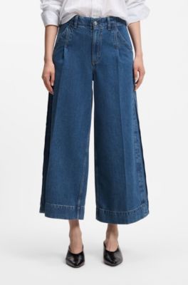 Regular-fit culottes in blue denim with flared leg, Light Blue