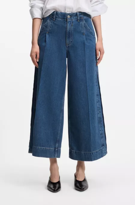 Regular-fit culottes in blue denim with flared leg