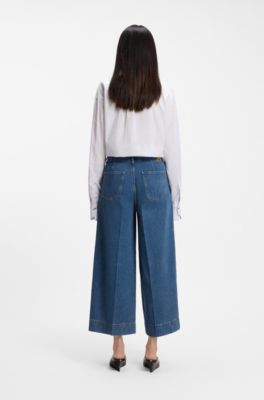 Regular-fit culottes in blue denim with flared leg, Light Blue