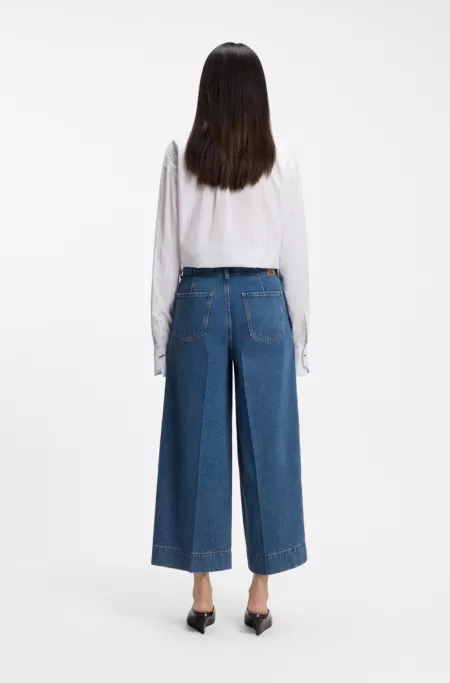 Regular-fit culottes in blue denim with flared leg