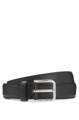 Italian-leather belt with pin buckle, Black