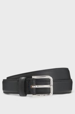 Italian-leather belt with pin buckle, Black