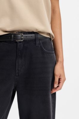 Italian-leather belt with pin buckle, Black