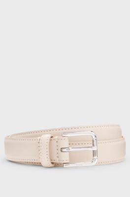 Cintura in pelle italiana con fibbia ad ardiglione, Beige chiaro