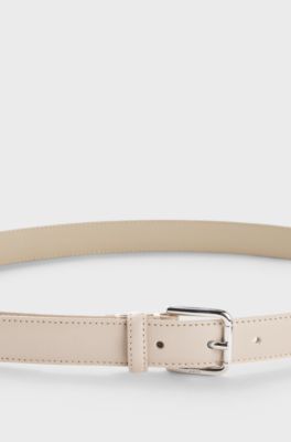 Cintura in pelle italiana con fibbia ad ardiglione, Beige chiaro