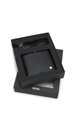 Logo-plate-trimmed wallet and key ring gift set, Black