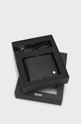 Set regalo con portafoglio e portachiavi con targhetta con logo, Nero