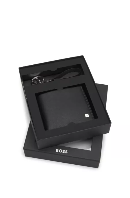 Logo-plate-trimmed wallet and key ring gift set