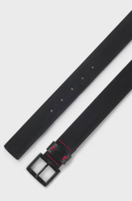 Cinto de pele italiana com presilha com costura vermelha, Black