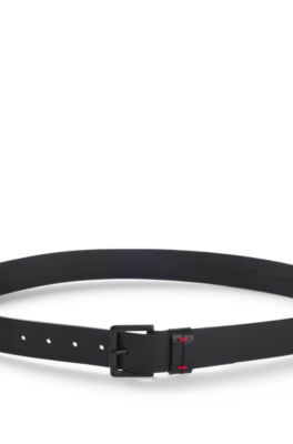 Italian-leather belt with red-stitched keeper, Black