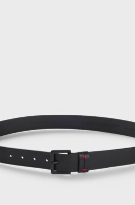 Cinto de pele italiana com presilha com costura vermelha, Black