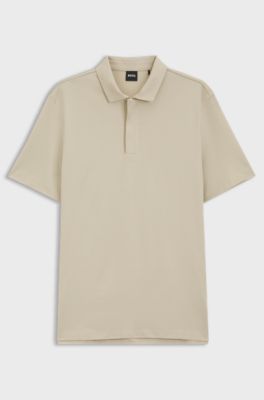 Cotton-blend polo shirt with covered zip, Light Beige
