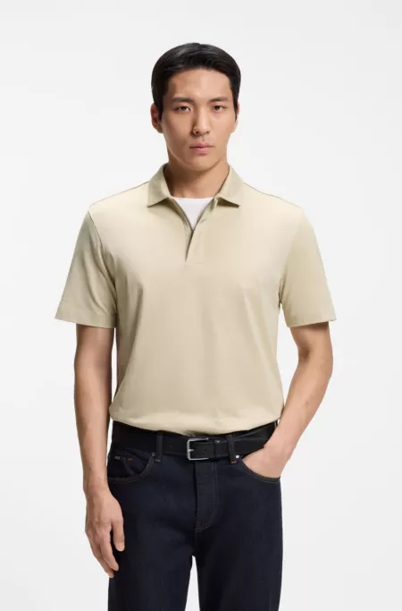 Cotton-blend polo shirt with covered zip