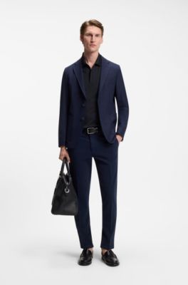Cotton-blend polo shirt with covered zip, Dark Blue