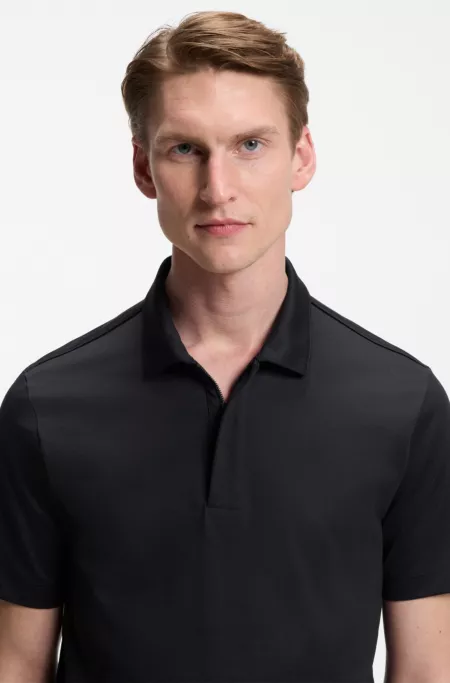 Cotton-blend polo shirt with covered zip