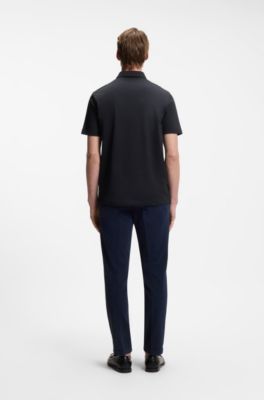 Cotton-blend polo shirt with covered zip, Dark Blue