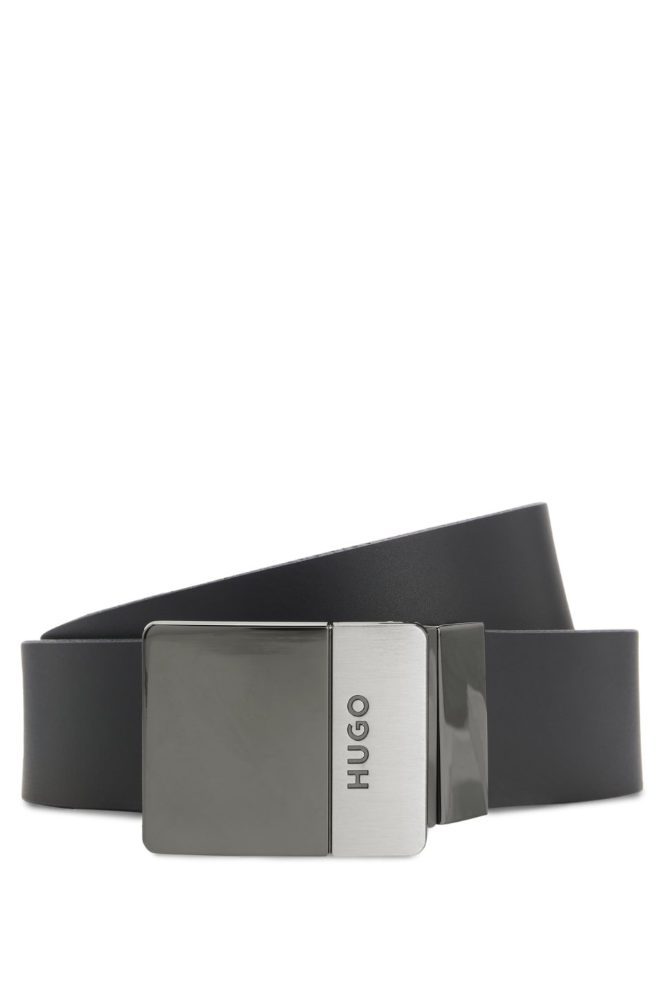 Reversible Italian-leather belt with two buckles