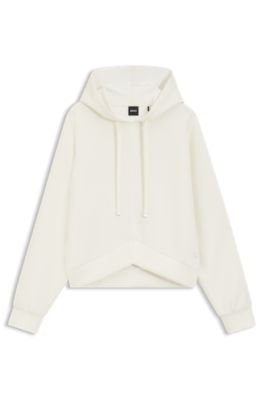 Curved-hem hoodie with Double B monogram, White