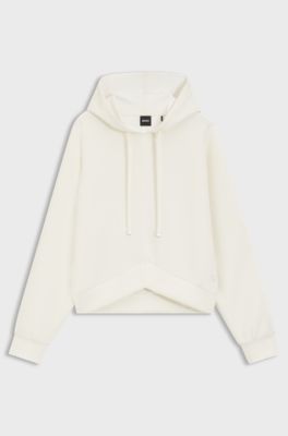 Curved-hem hoodie with Double B monogram, Natural