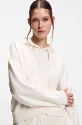 Curved-hem hoodie with Double B monogram, Natural