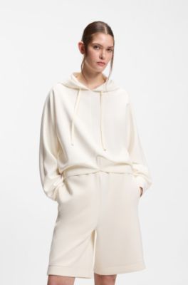 Curved-hem hoodie with Double B monogram, Natural