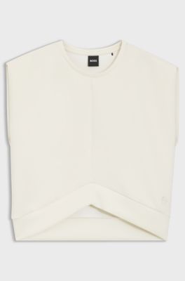 Sleeveless loose-fit sweatshirt with V-cut hemline, Natural