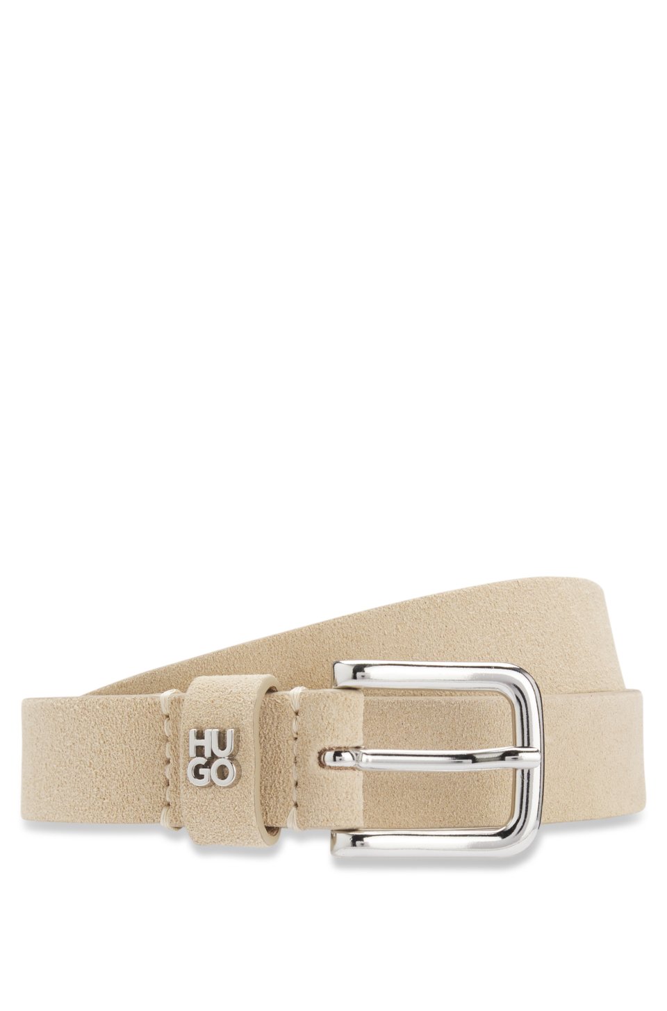 Suede belt with stacked-logo keeper trim