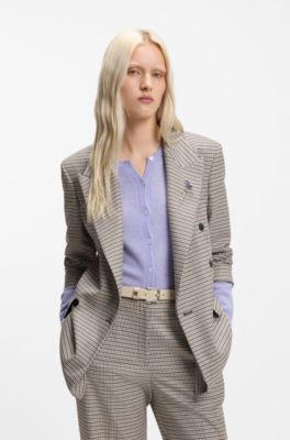 Cintura in pelle scamosciata con passante con logo sovrapposto, Colore neutro