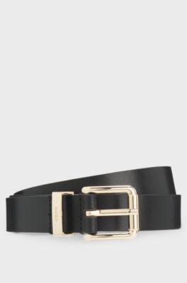 Italian-leather belt with gold-tone buckle, Black