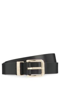 G&uuml;rtel aus italienischem Leder mit goldfarbener Schlie&szlig;e, Schwarz