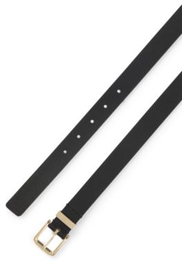 Italian-leather belt with gold-tone buckle, Black