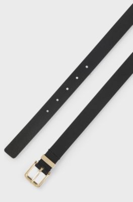 Italian-leather belt with gold-tone buckle, Black