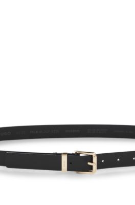 Italian-leather belt with gold-tone buckle, Black