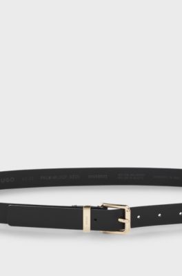 Italian-leather belt with gold-tone buckle, Black