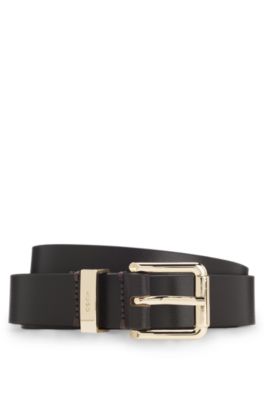 Italian-leather belt with gold-tone buckle, Dark Brown