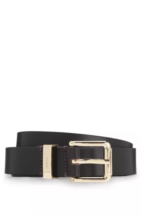 Italian-leather belt with gold-tone buckle