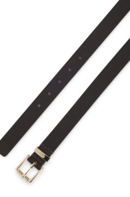 Italian-leather belt with gold-tone buckle, Dark Brown